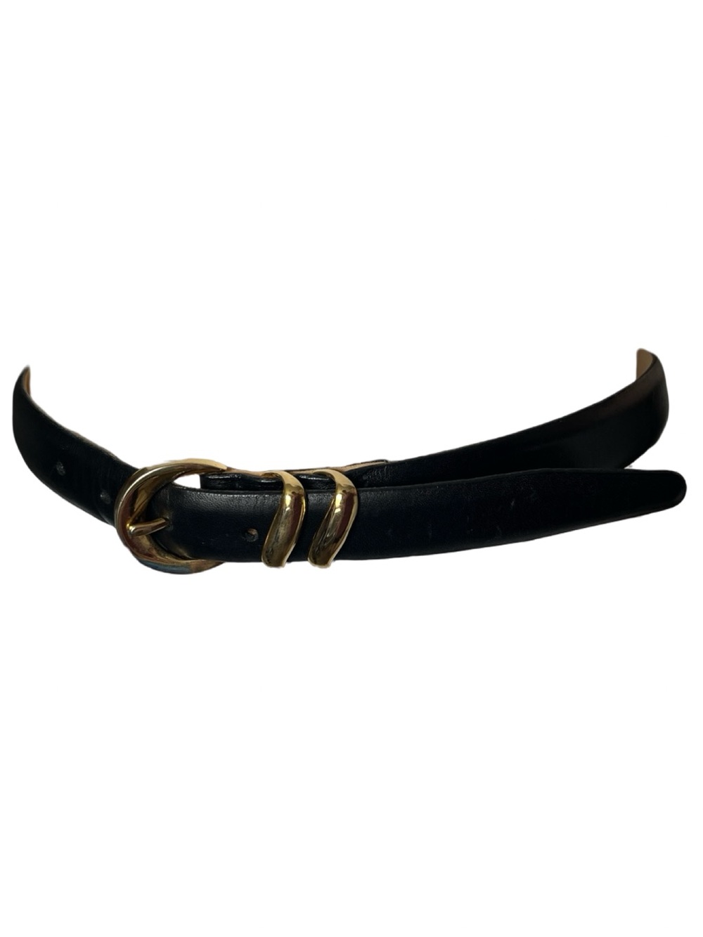 Talbots Black Genuine Leather Belt Gold Tone Buckle Made in USA Size Large